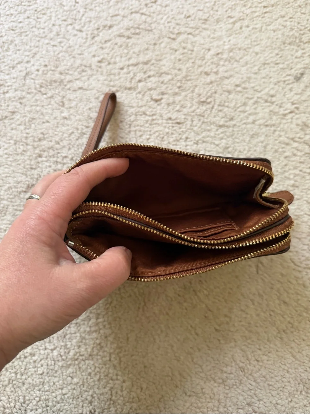 Coach Brown Signature Canvas Wristlet with Leather Strap